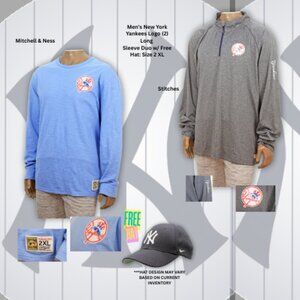 Men's New York Yankees Logo (2) Long Sleeve Duo w/ Free Hat: Size 2 XL